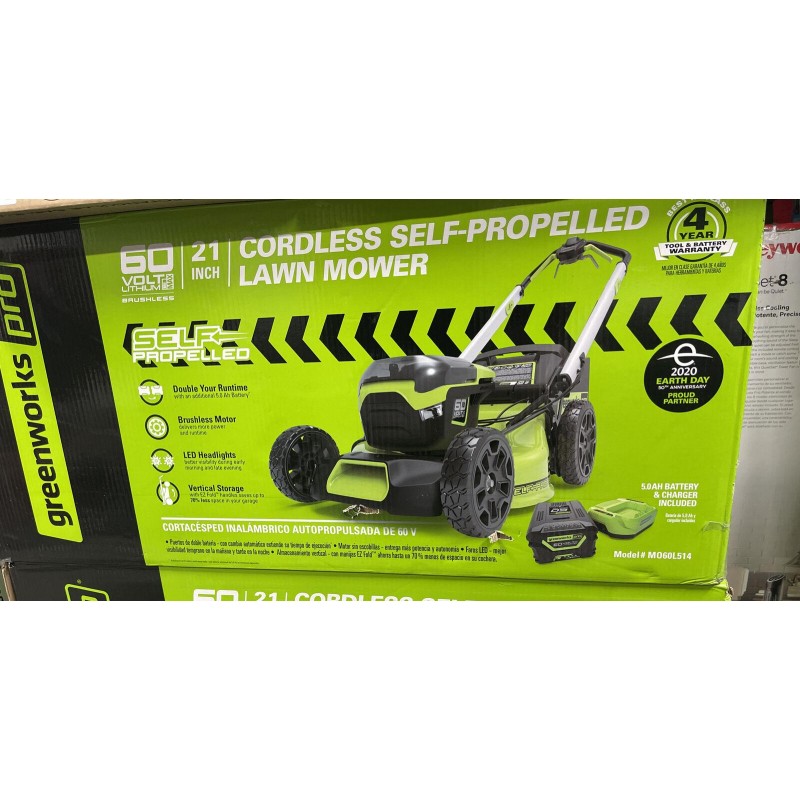 New Greenworks PRO 21 in. 60V Battery Cordless Lawn Mower w/5.0 Ah Battery