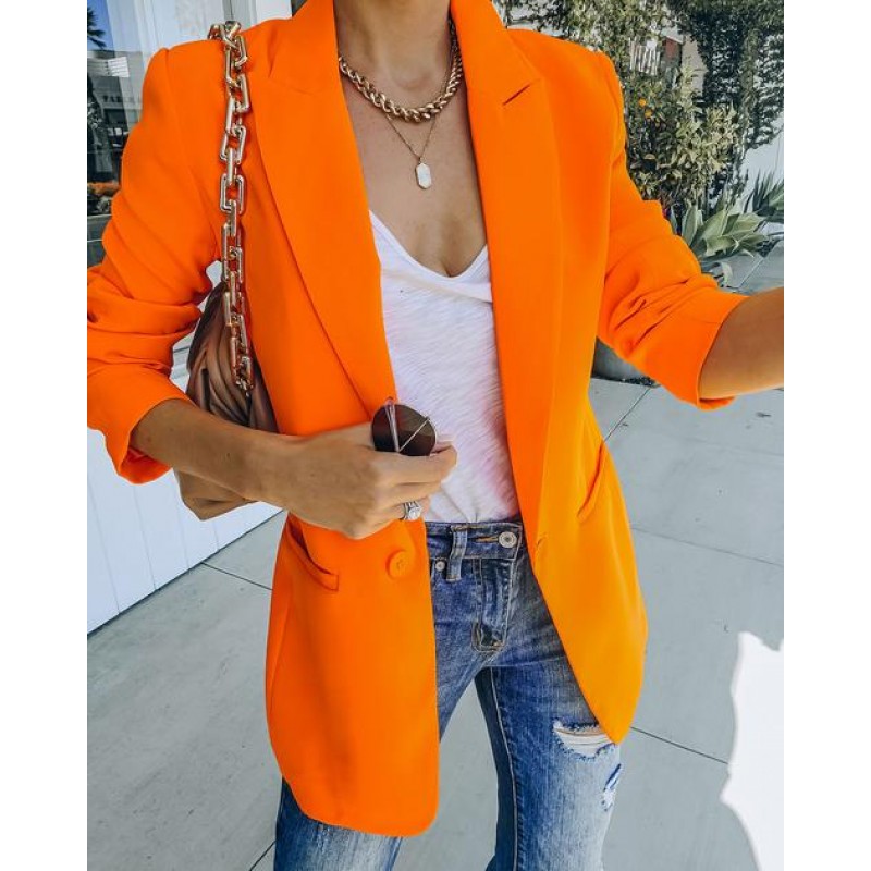 Standards Pocketed Blazer - Bright Orange
