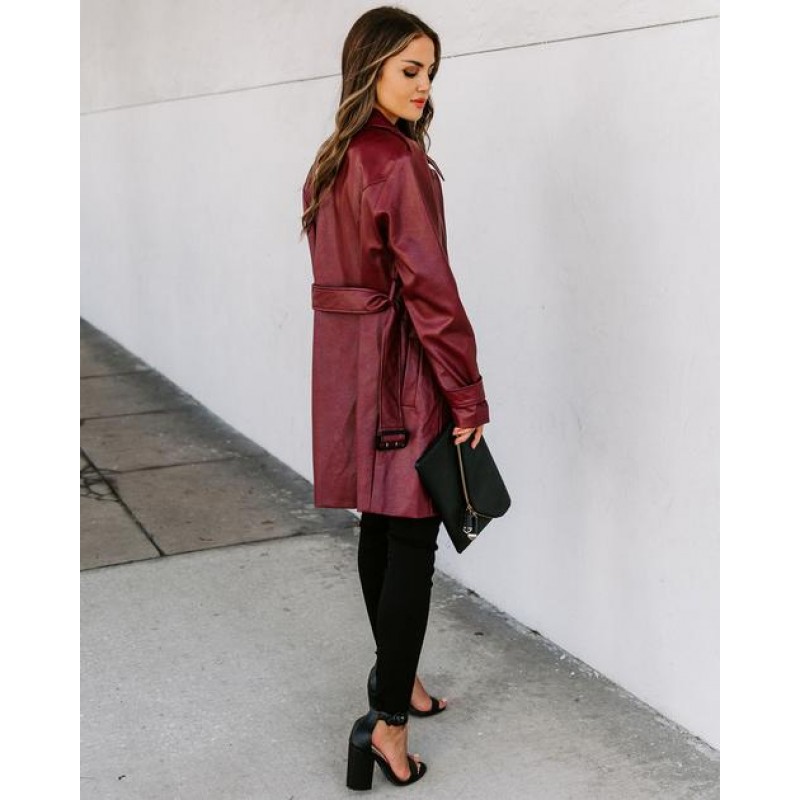 Valentin Pocketed Faux Leather Trench Coat - FINAL SALE