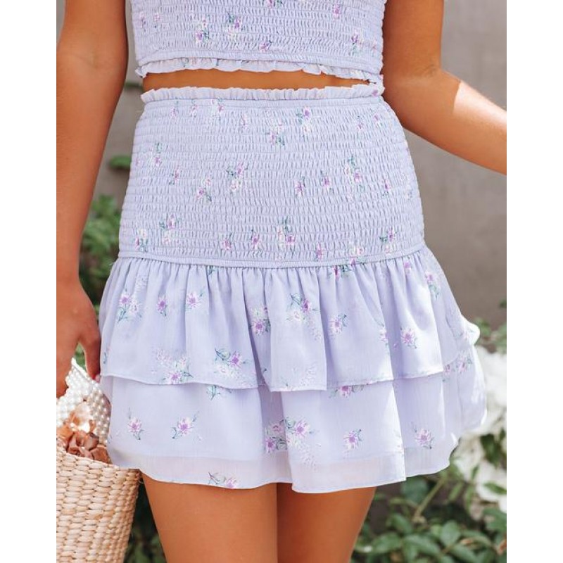 Ochoa Floral Smocked Chiffon Mini Skirt