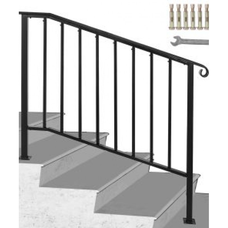 Handrail Picket #3 Fits 3 Steps Matte Black Hotels Commercial Real Iron Metal