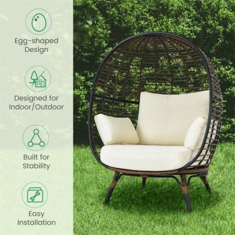 Oversized Outdoor Patio Rattan Egg Lounge Chair with 4 Cushions