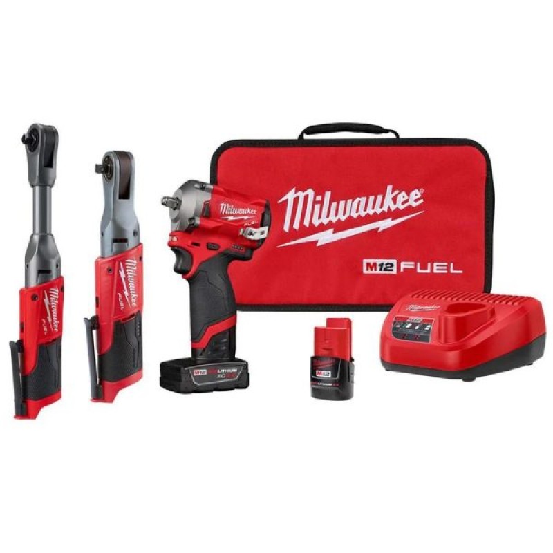 M12 FUEL 12-Volt Lithium-Ion Brushless Cordless 3/8 in. Impact Wrench & Ratchet Combo Kit (2-Tool) W/ Extended Ratchet