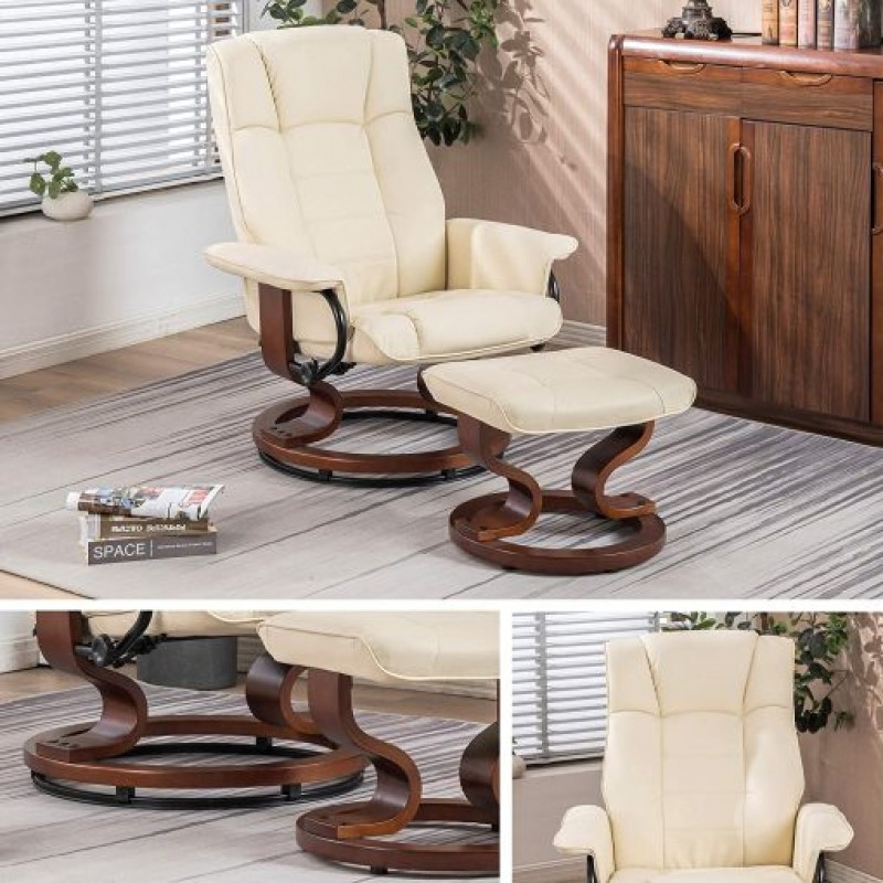 Modern Ergonomic Leather Recliner Rocker Swivel Chair With Ottoman