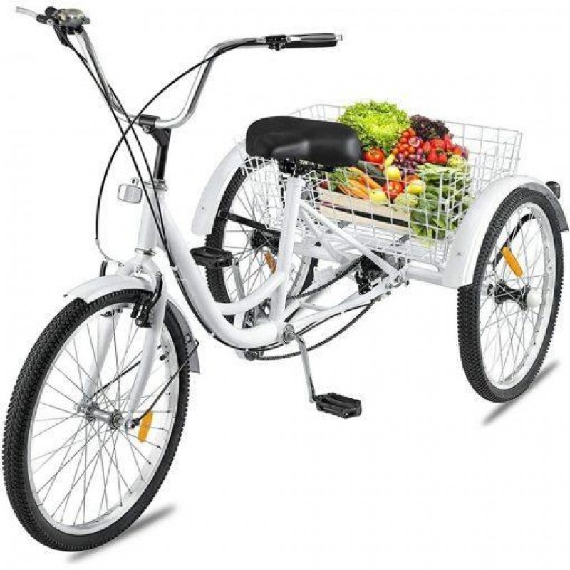 Adult Tricycle Bike, 7 Speed 24in 3-Wheel Bikes with Installation Tools, Three-Wheeled Bicycle Cruiser Tricycle with Shopping Basket for Recreation Shopping, Unisex Comfort Bikes Road Tricycle