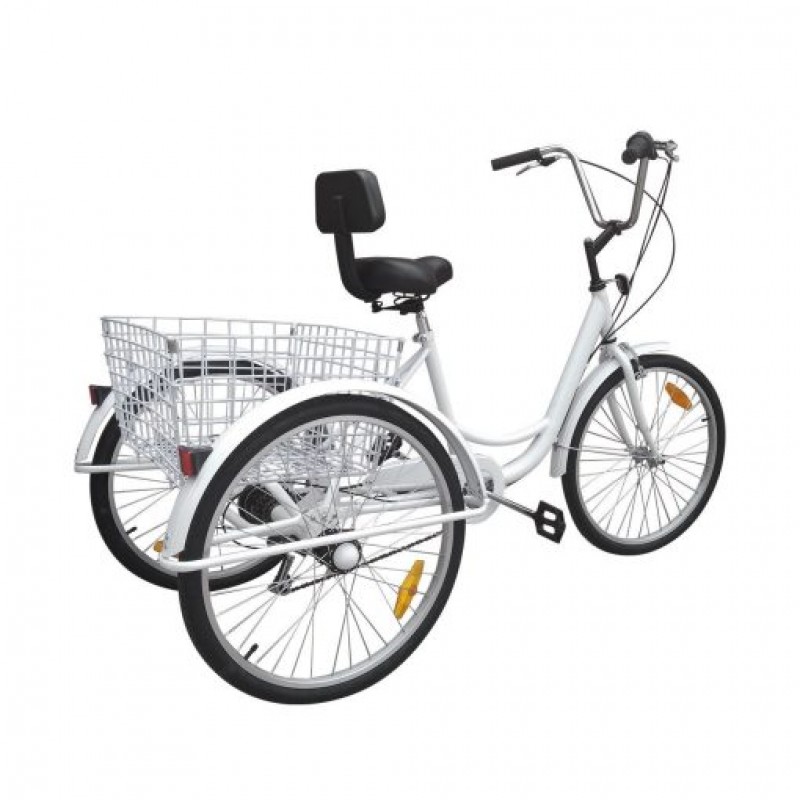7-Speed 24″ Tricycle Adult 3-Wheel Bicycle With Basket Bike Lock and Air Pump Hot Cruise Bike