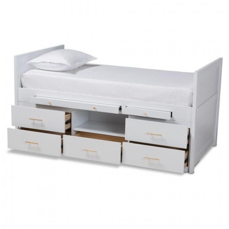 Baxton Studio Mirza Modern and Contemporary Finished Wood 5-Drawer Twin Size Storage Bed with Pull-Out Desk